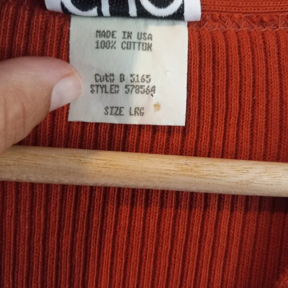Vintage Clio burnt orange ribbed button down short sleeve sweater size Large - Picture 4 of 5
